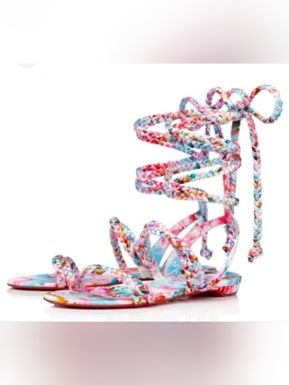 CHRISTIAN LOUBOUTIN MARYAM Multicolor Satin Braided Lace Up Sandals